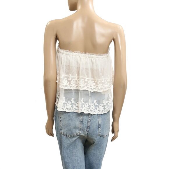 Free People Love You So Lace Tube Top Sheer Embroidered Tiered White L 283730 - Picture 8 of 10